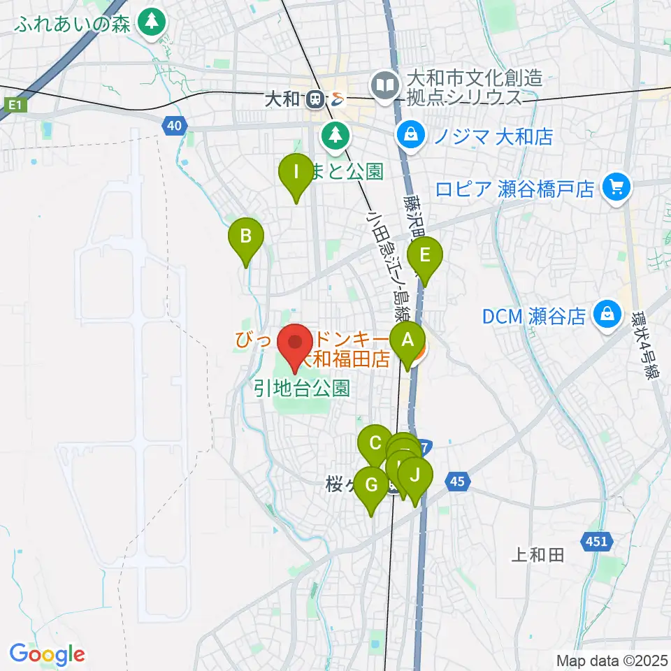 引地台公園野外音楽堂周辺のカフェ一覧地図