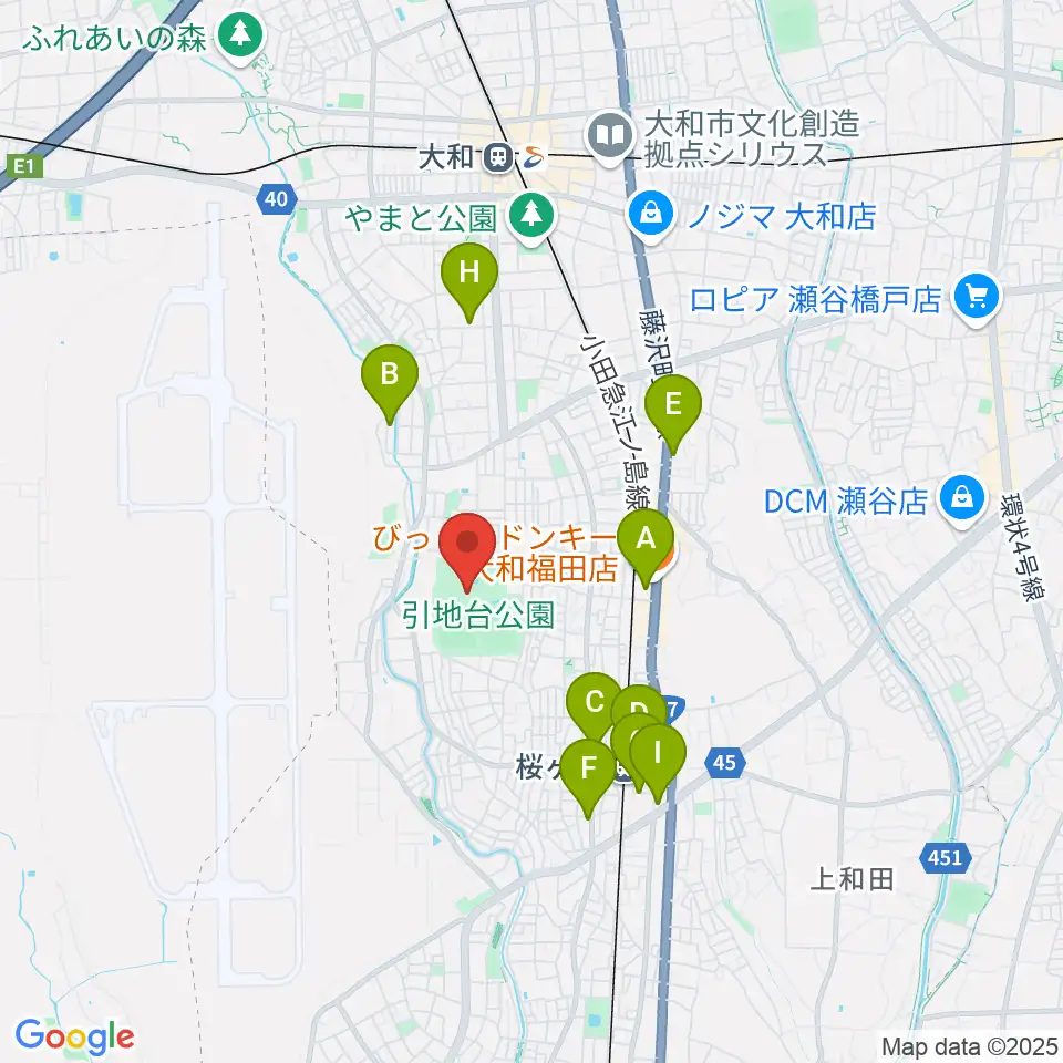 引地台公園野外音楽堂周辺のカフェ一覧地図