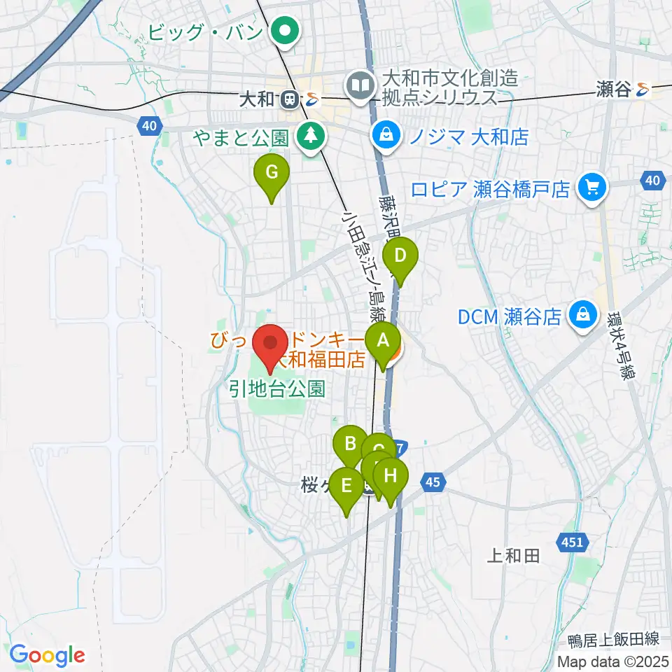 引地台公園野外音楽堂周辺のカフェ一覧地図