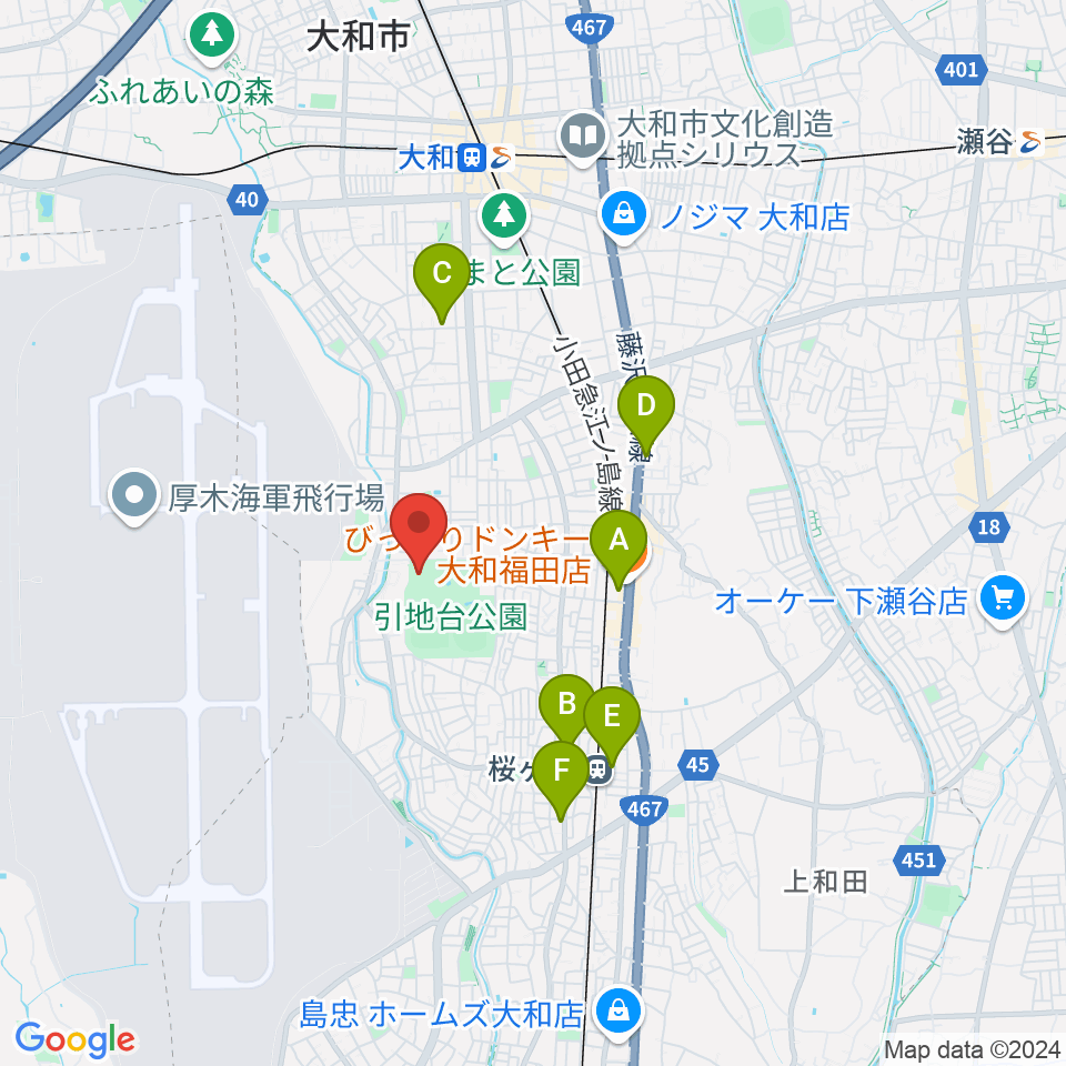 引地台温水プール周辺のカフェ一覧地図