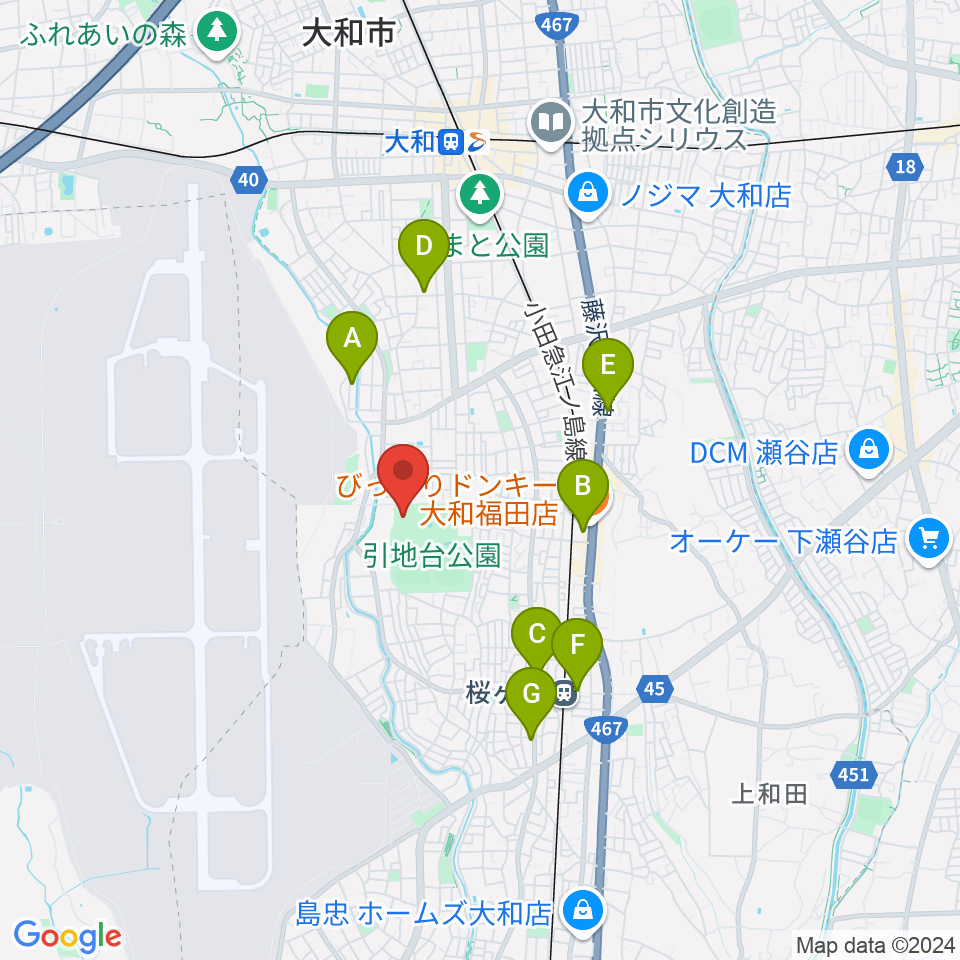 引地台温水プール周辺のカフェ一覧地図