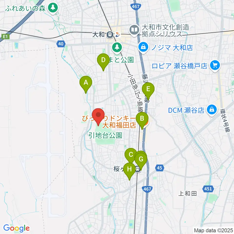 引地台温水プール周辺のカフェ一覧地図