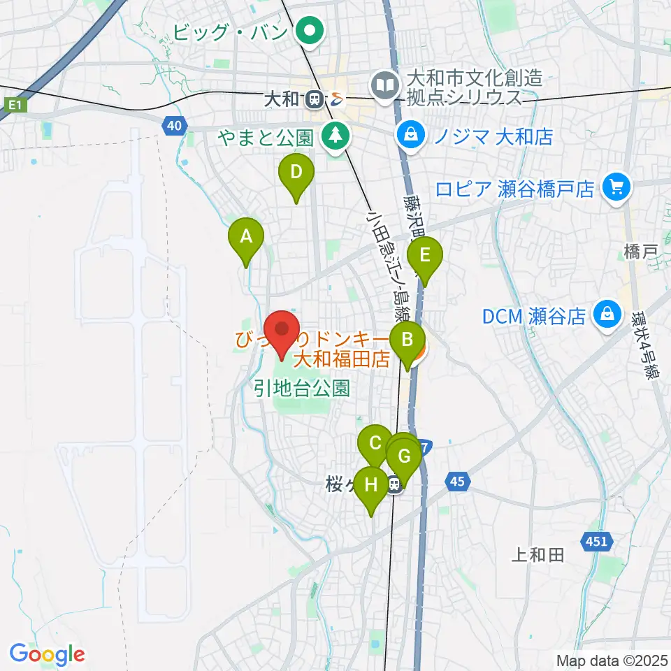 引地台温水プール周辺のカフェ一覧地図