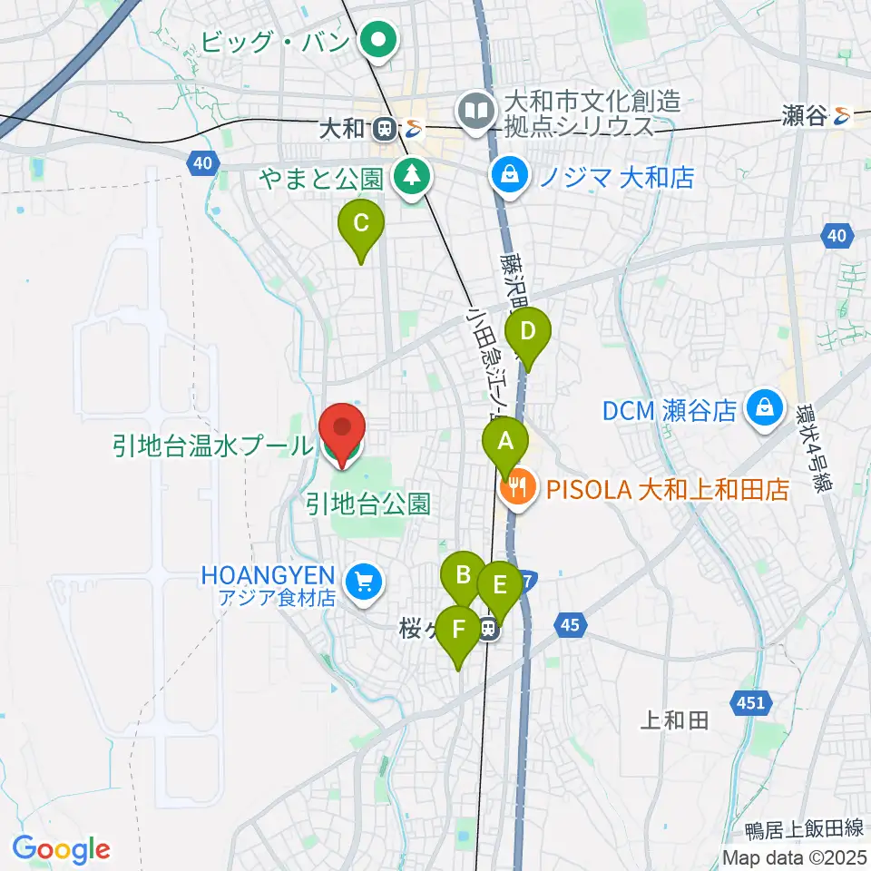 引地台温水プール周辺のカフェ一覧地図