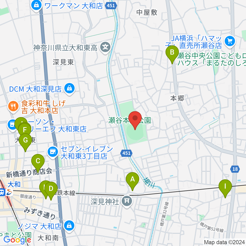 瀬谷本郷公園野球場周辺のカフェ一覧地図