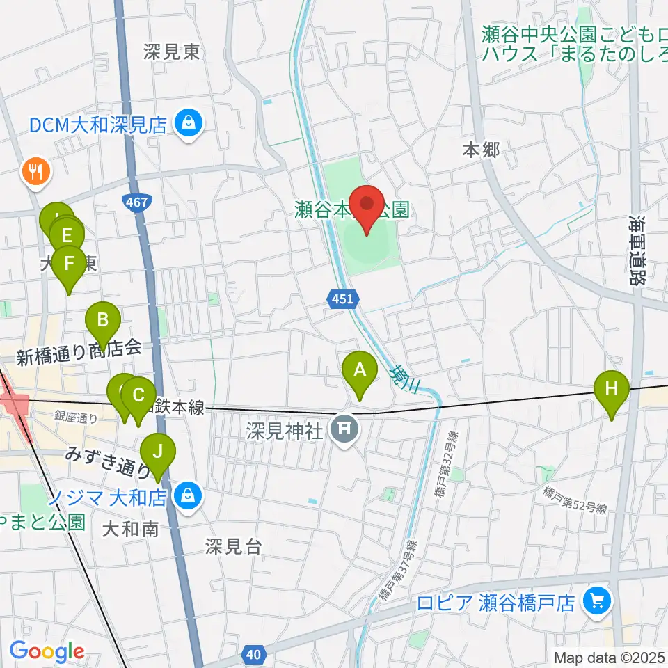 瀬谷本郷公園野球場周辺のカフェ一覧地図