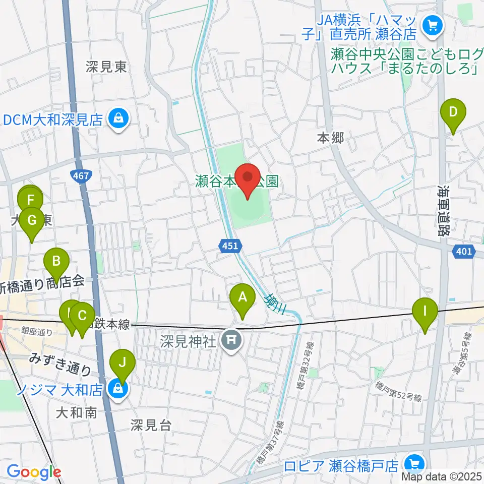 瀬谷本郷公園野球場周辺のカフェ一覧地図