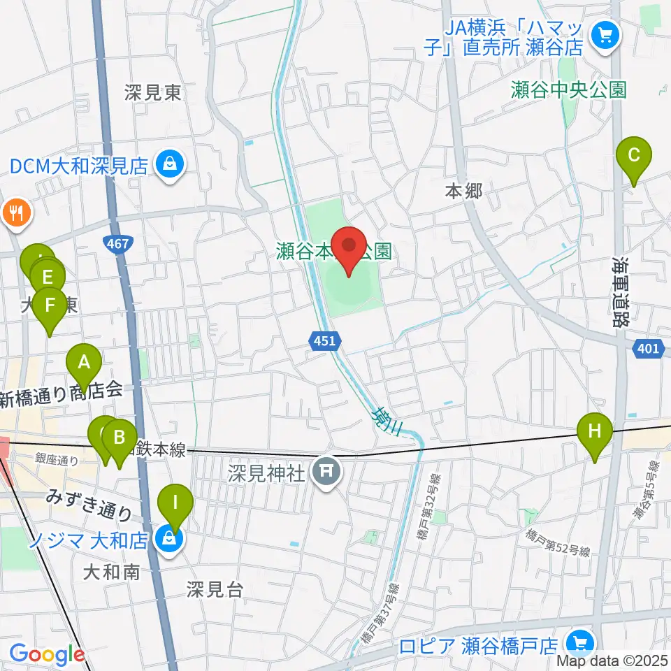瀬谷本郷公園野球場周辺のカフェ一覧地図