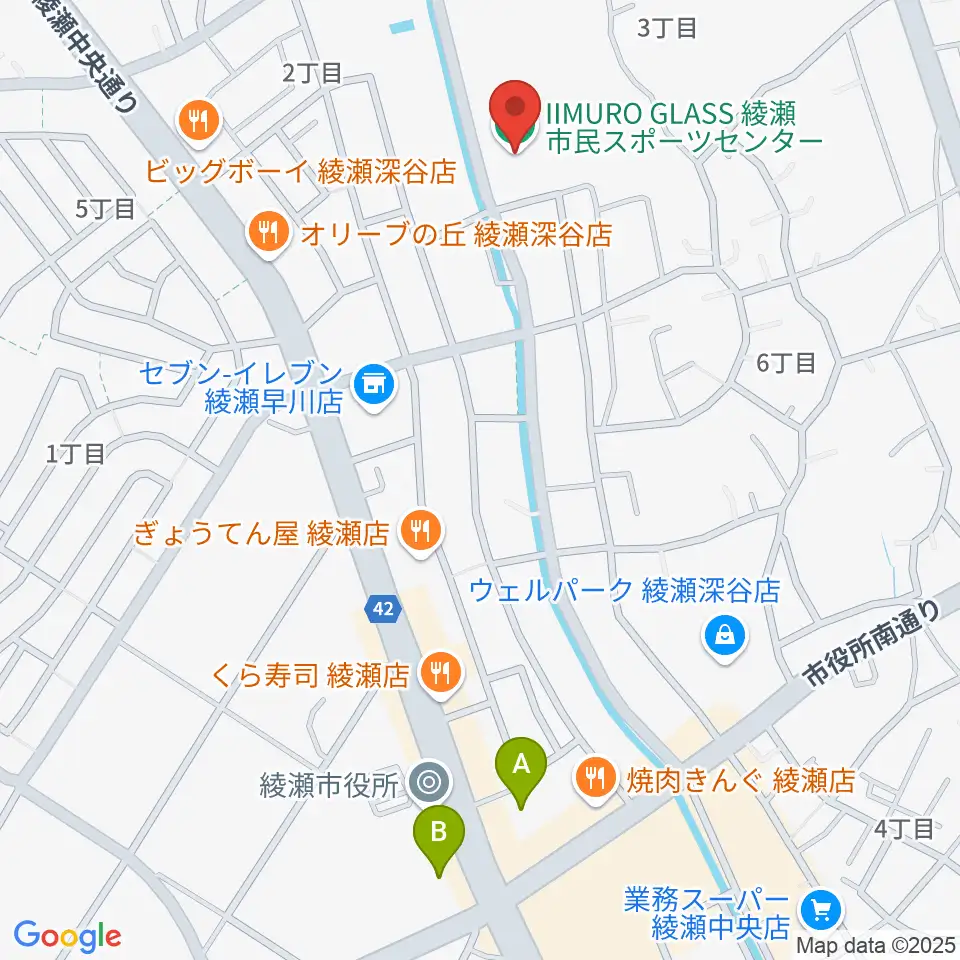 IIMURO GLASS綾瀬市民スポーツセンター体育館周辺のカフェ一覧地図