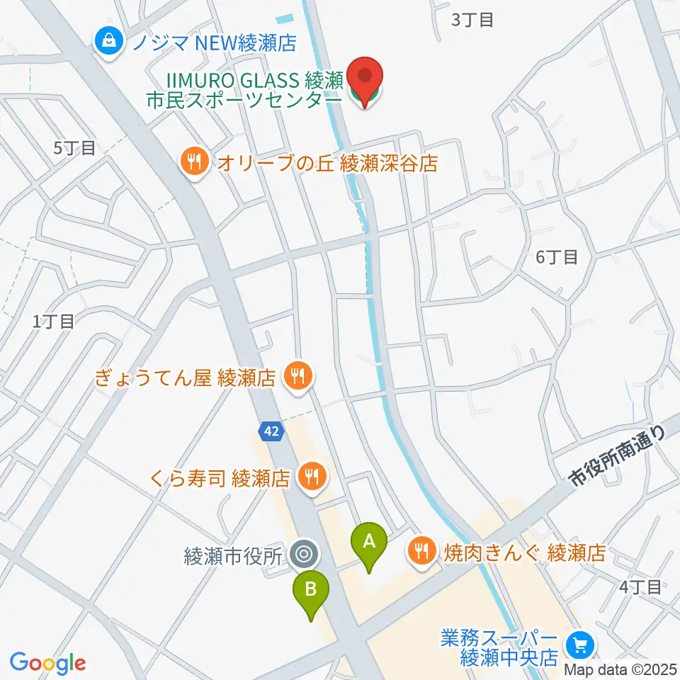 IIMURO GLASS綾瀬市民スポーツセンター体育館周辺のカフェ一覧地図