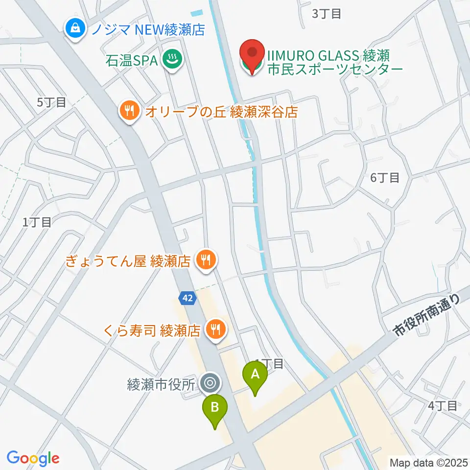 IIMURO GLASS綾瀬市民スポーツセンター体育館周辺のカフェ一覧地図