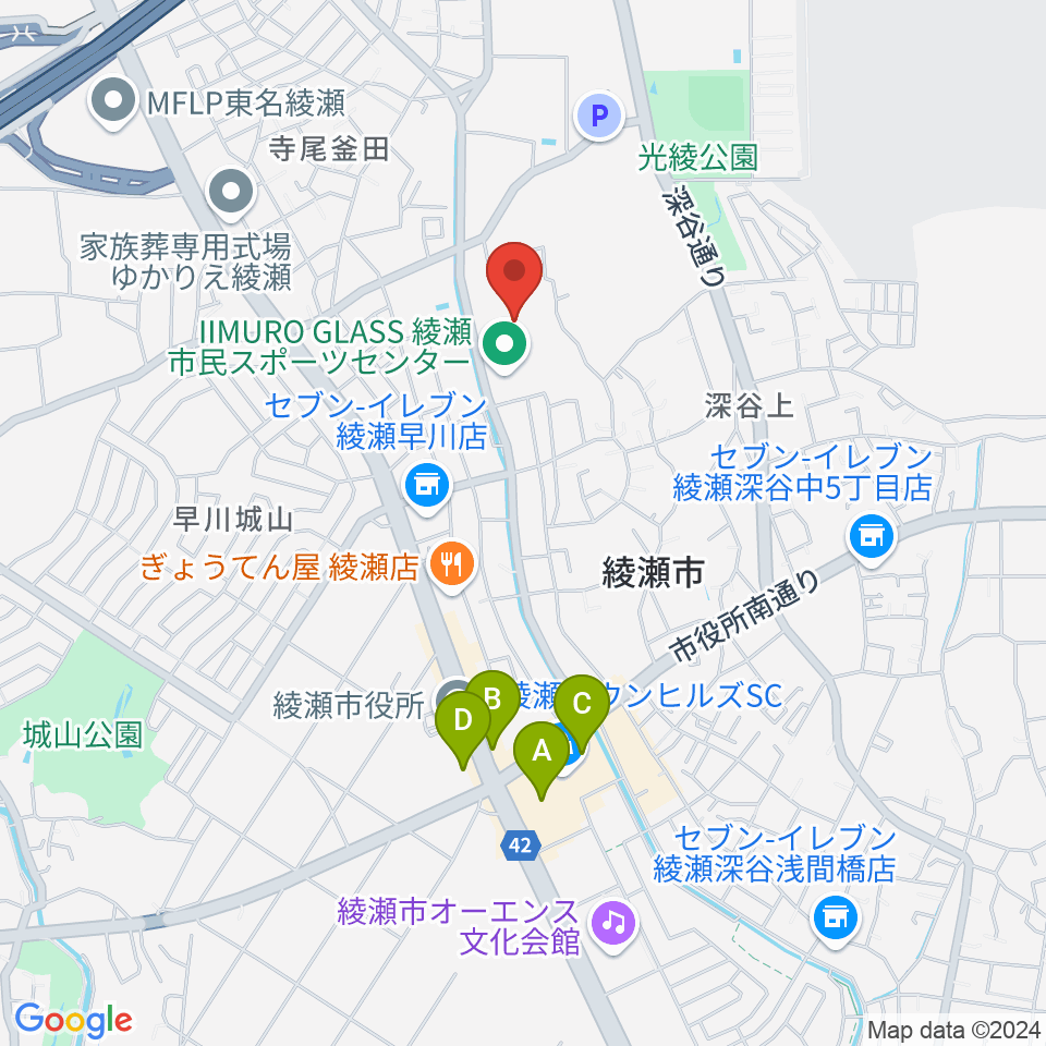 IIMURO GLASS綾瀬市民スポーツセンター陸上競技場周辺のカフェ一覧地図