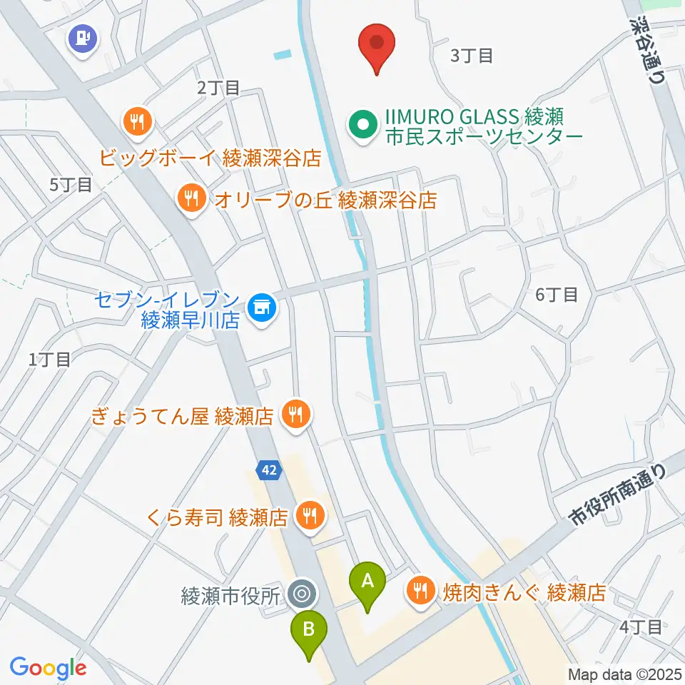 IIMURO GLASS綾瀬市民スポーツセンター陸上競技場周辺のカフェ一覧地図