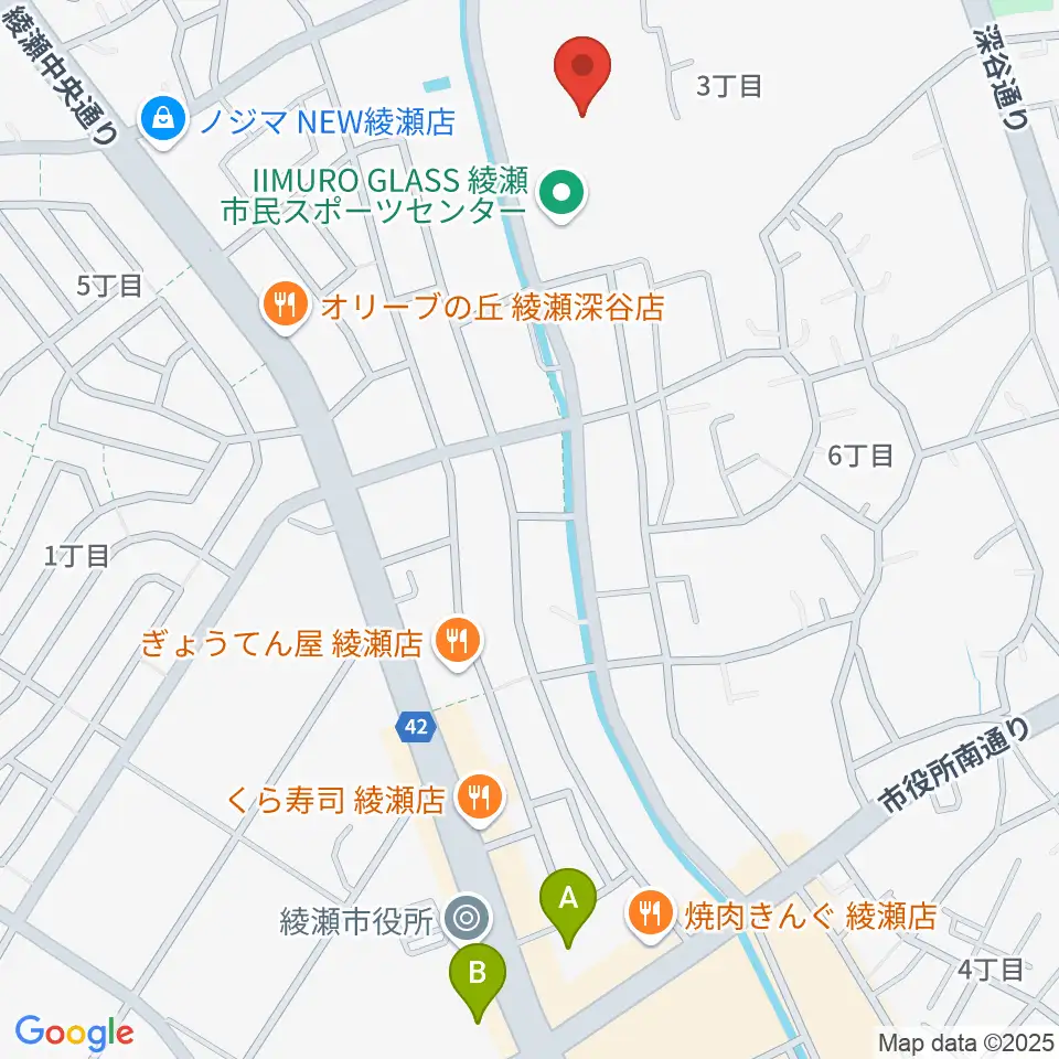 IIMURO GLASS綾瀬市民スポーツセンター陸上競技場周辺のカフェ一覧地図