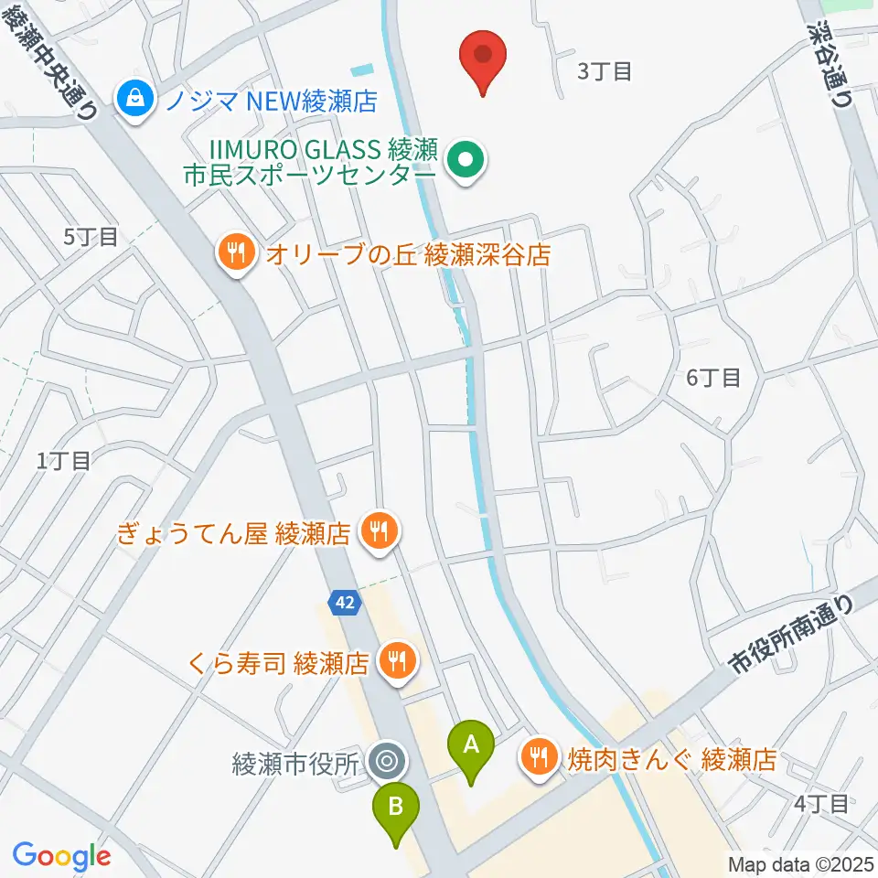 IIMURO GLASS綾瀬市民スポーツセンター陸上競技場周辺のカフェ一覧地図