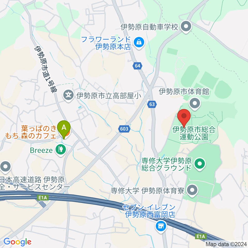 伊勢原市総合運動公園自由広場周辺のカフェ一覧地図