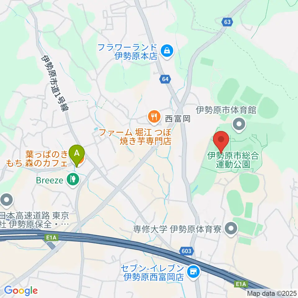伊勢原市総合運動公園自由広場周辺のカフェ一覧地図