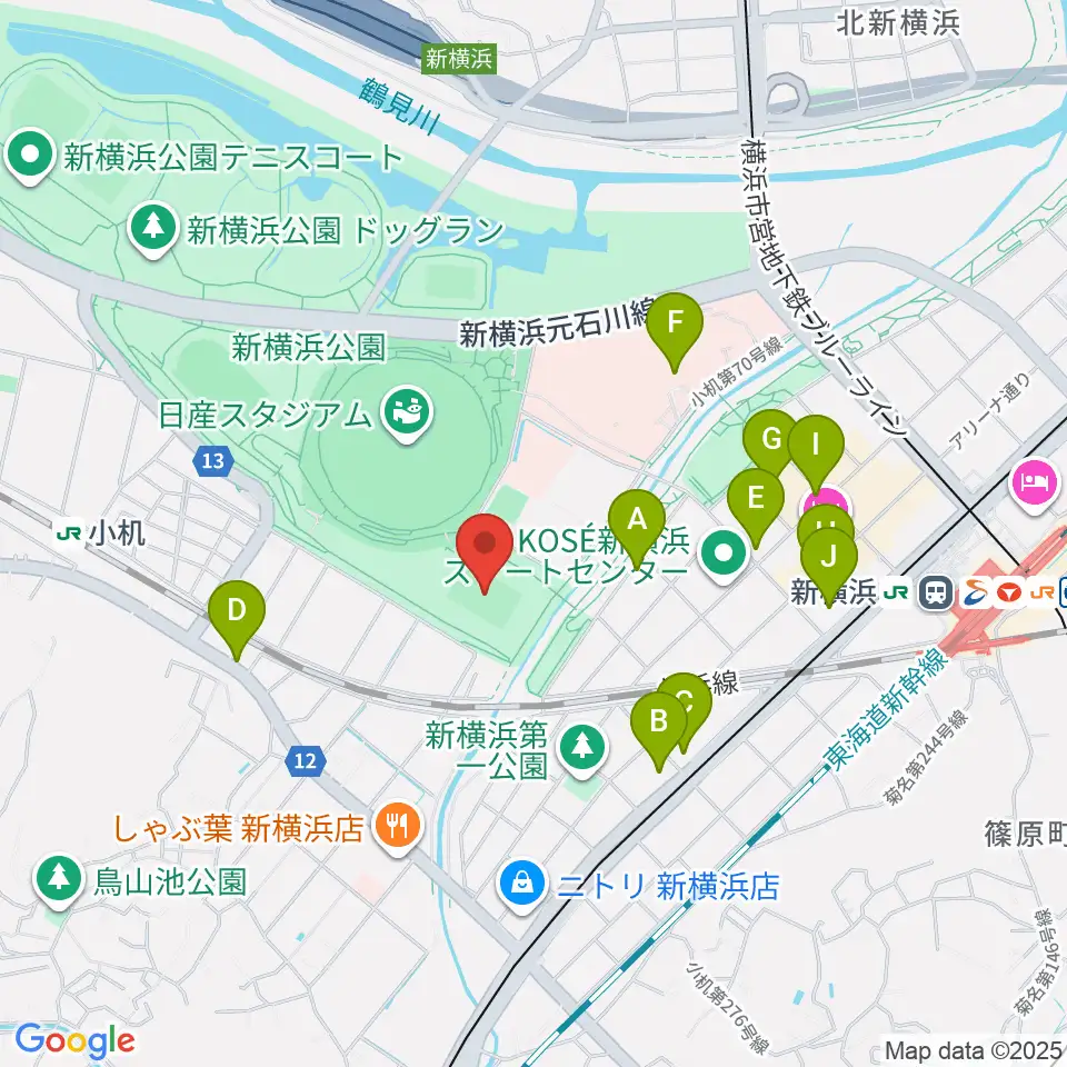 しんよこフットボールパーク周辺のカフェ一覧地図