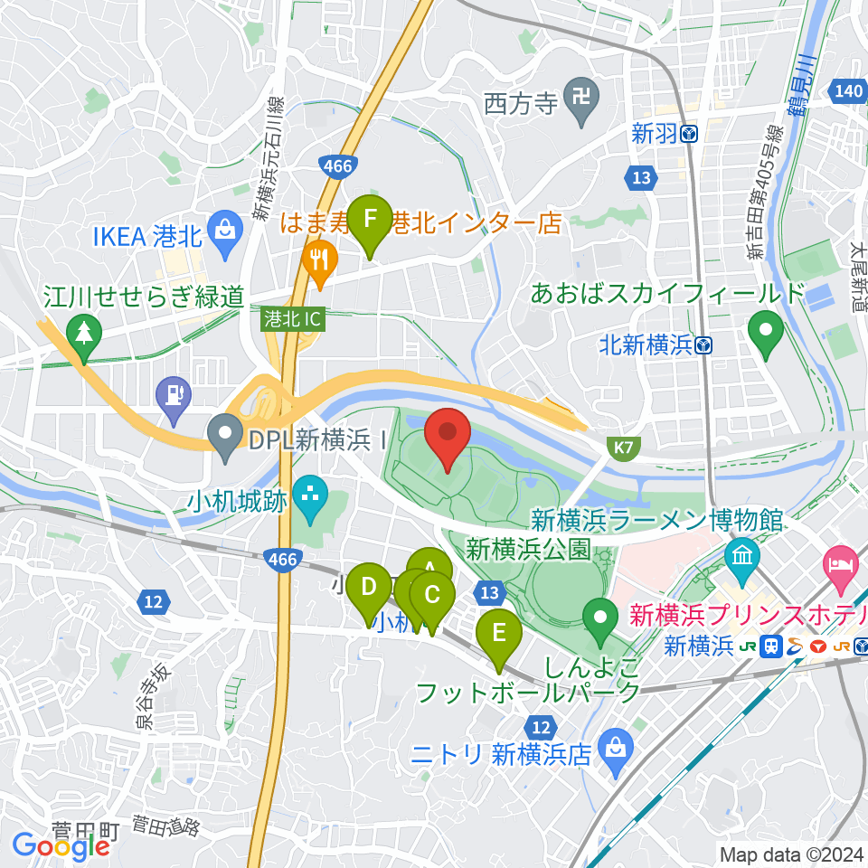  新横浜公園第1運動広場周辺のカフェ一覧地図