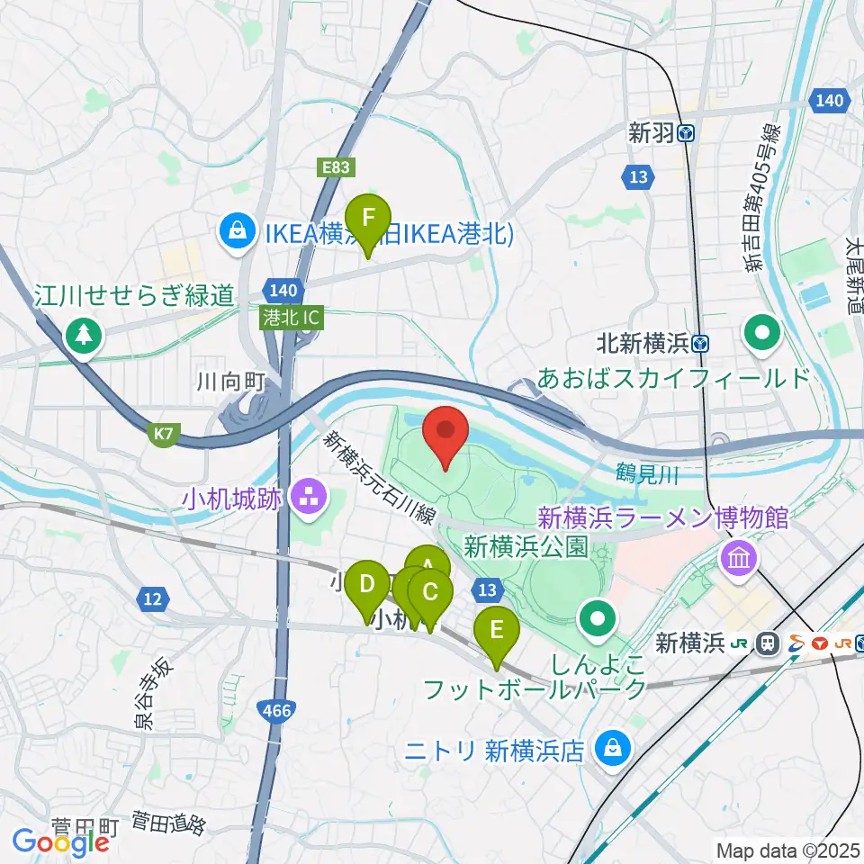 新横浜公園第1運動広場周辺のカフェ一覧地図