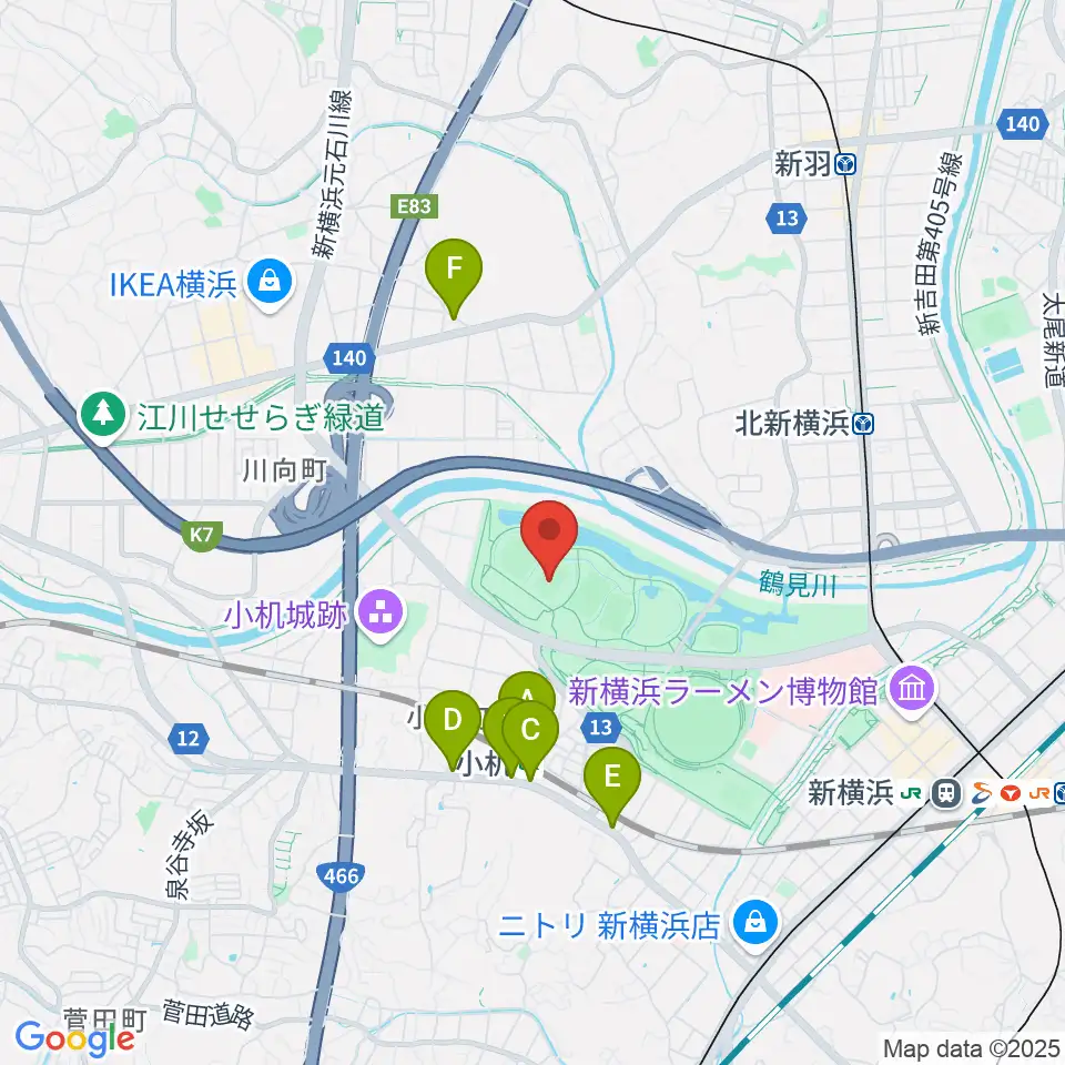 新横浜公園第1運動広場周辺のカフェ一覧地図