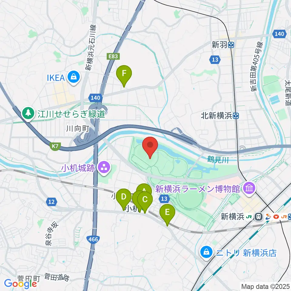  新横浜公園第1運動広場周辺のカフェ一覧地図