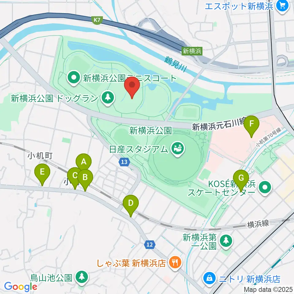 新横浜公園球技場周辺のカフェ一覧地図