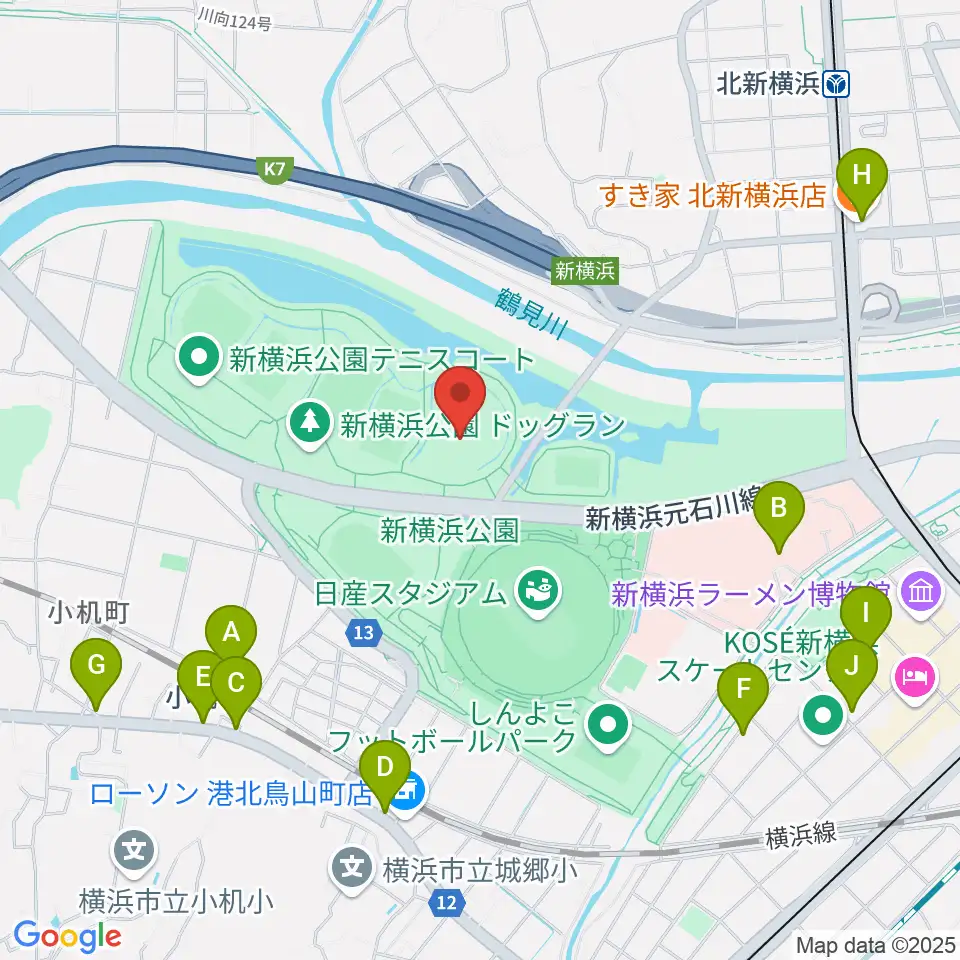 新横浜公園草地広場周辺のカフェ一覧地図