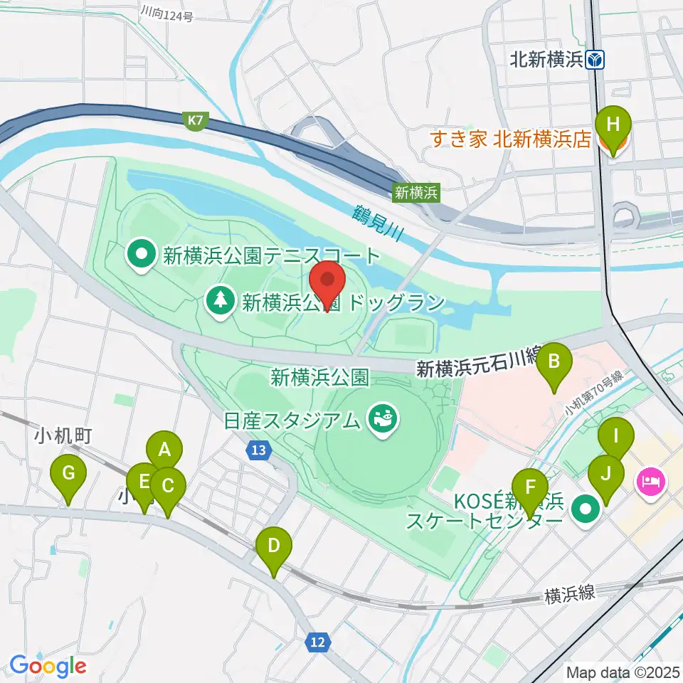 新横浜公園草地広場周辺のカフェ一覧地図