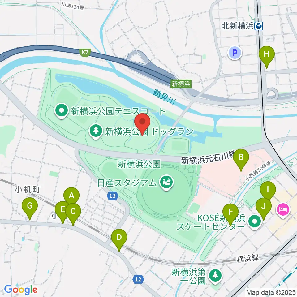 新横浜公園草地広場周辺のカフェ一覧地図