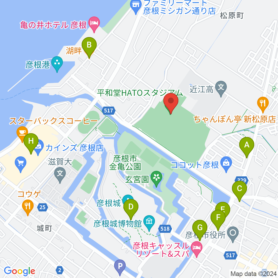 平和堂HATOスタジアム周辺のカフェ一覧地図