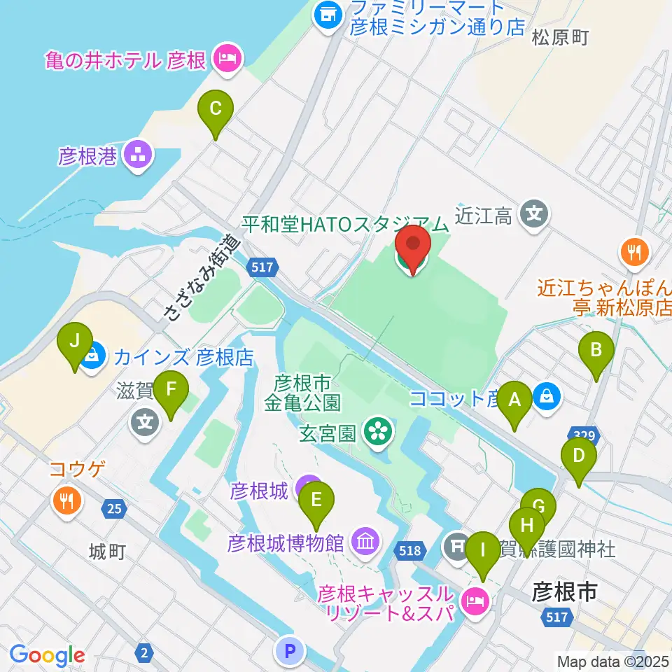 平和堂HATOスタジアム周辺のカフェ一覧地図