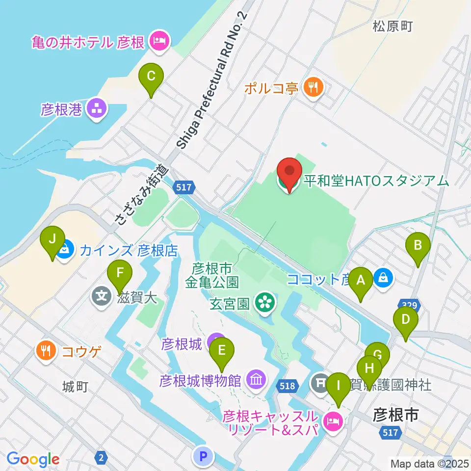 平和堂HATOスタジアム周辺のカフェ一覧地図