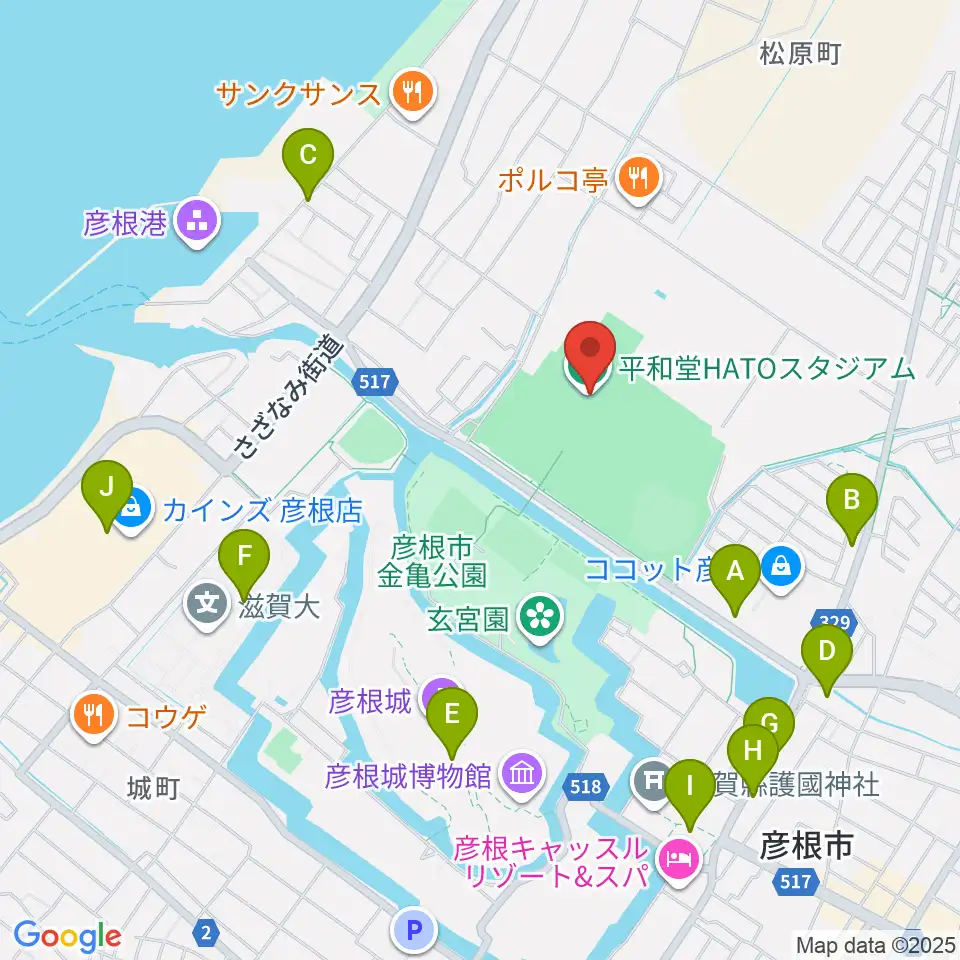平和堂HATOスタジアム周辺のカフェ一覧地図