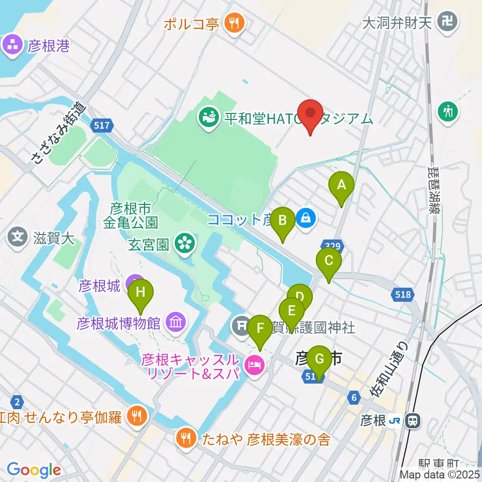 平和堂げんきっこフィールド周辺のカフェ一覧地図