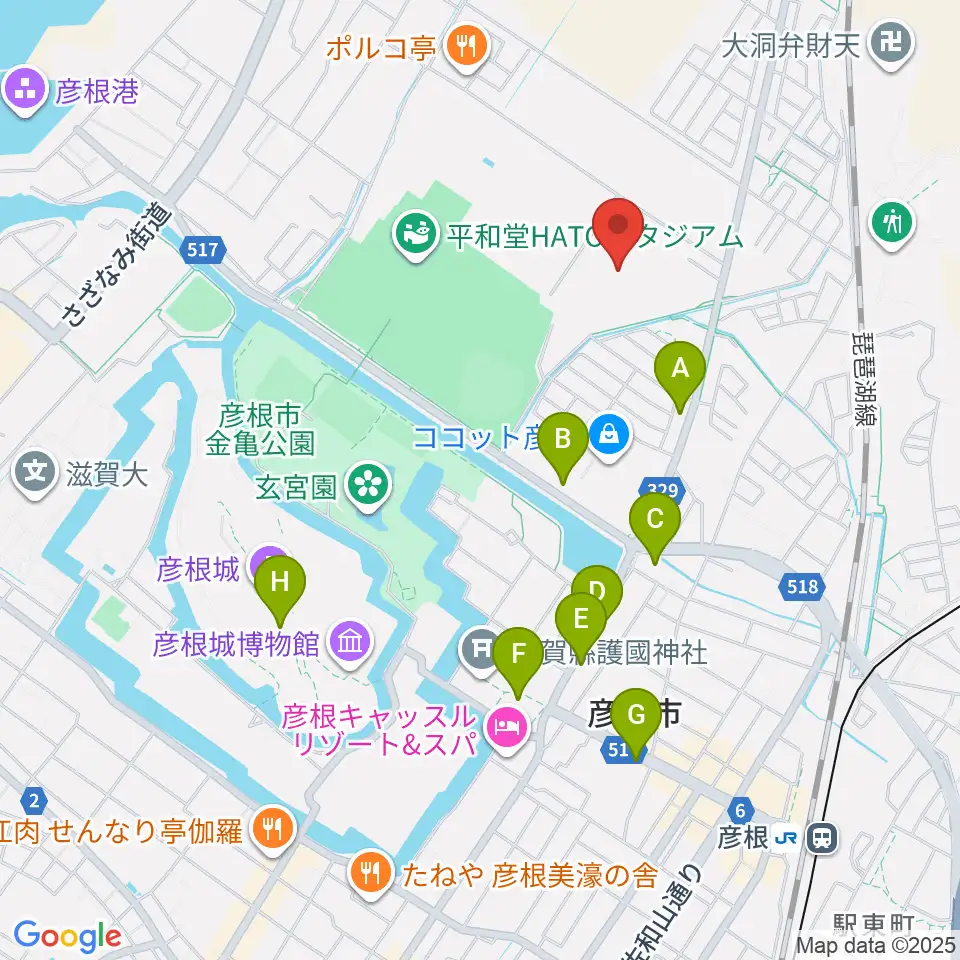 平和堂げんきっこフィールド周辺のカフェ一覧地図