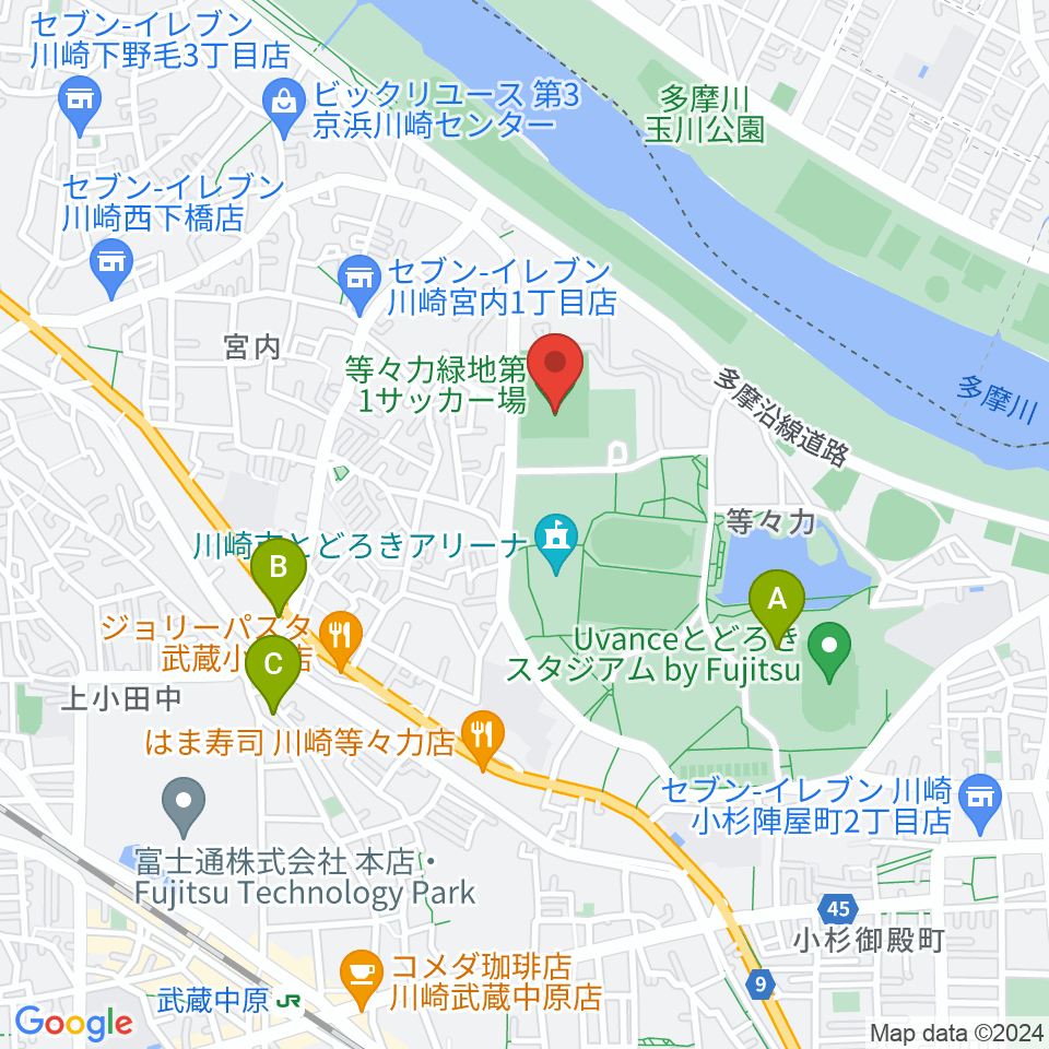 等々力第1・第2サッカー場周辺のカフェ一覧地図