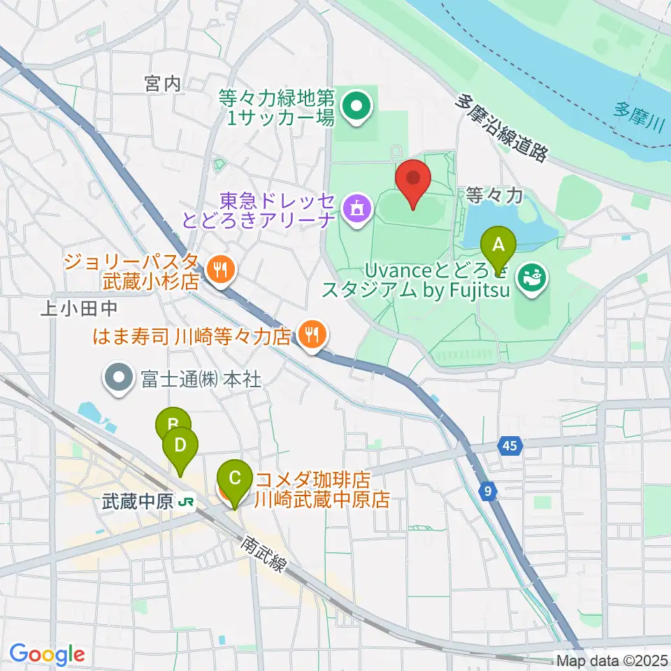 等々力補助陸上競技場周辺のカフェ一覧地図