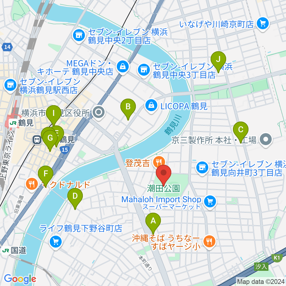 潮田公園野球場周辺のカフェ一覧地図