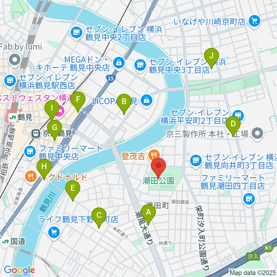 潮田公園野球場周辺のカフェ一覧地図