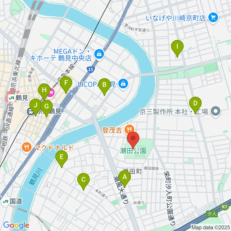 潮田公園野球場周辺のカフェ一覧地図