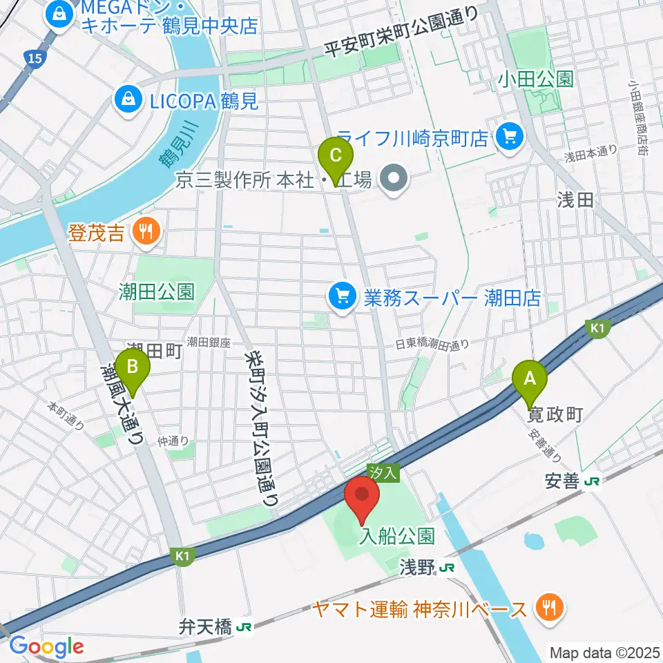 入船公園野球場周辺のカフェ一覧地図