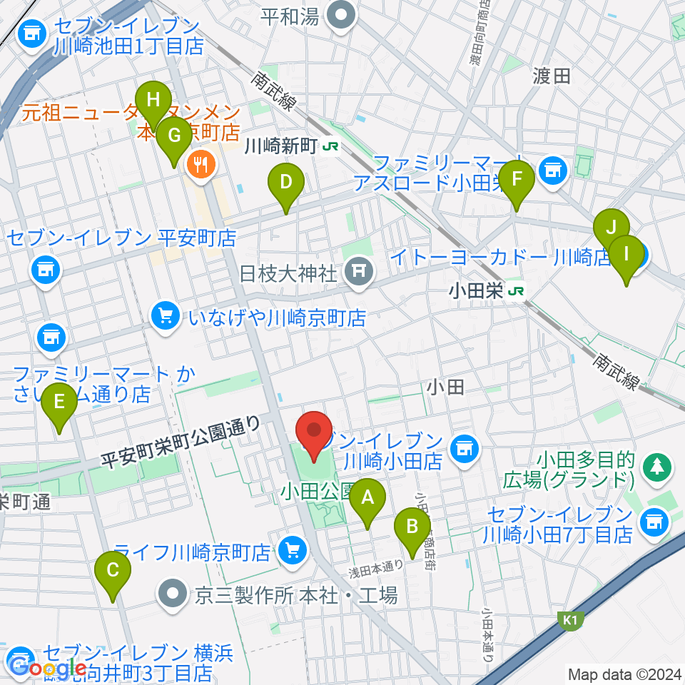 小田球場周辺のカフェ一覧地図