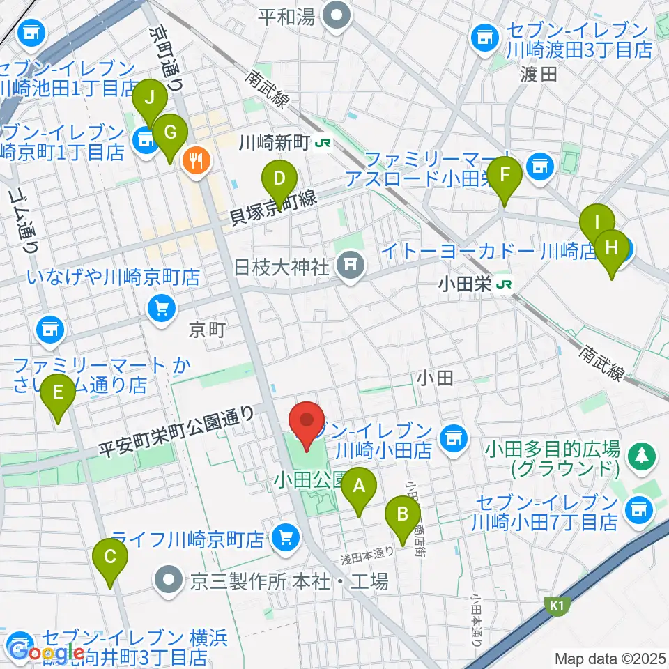 小田球場周辺のカフェ一覧地図