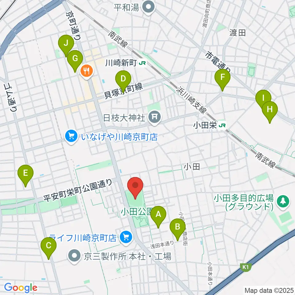 小田球場周辺のカフェ一覧地図