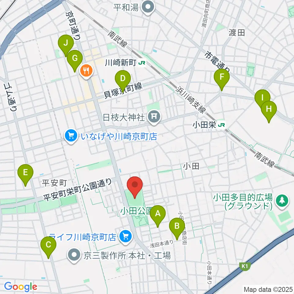 小田球場周辺のカフェ一覧地図