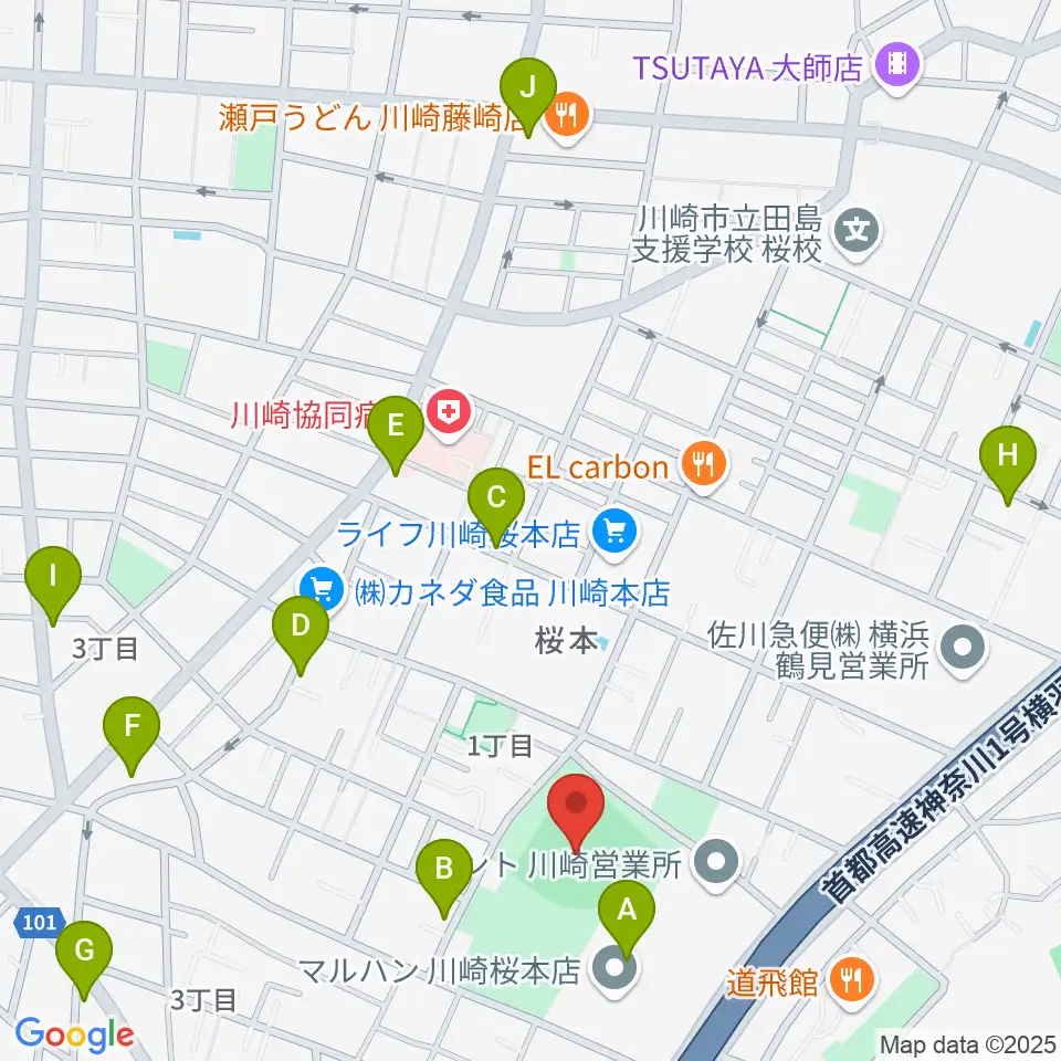 桜川公園野球場周辺のカフェ一覧地図