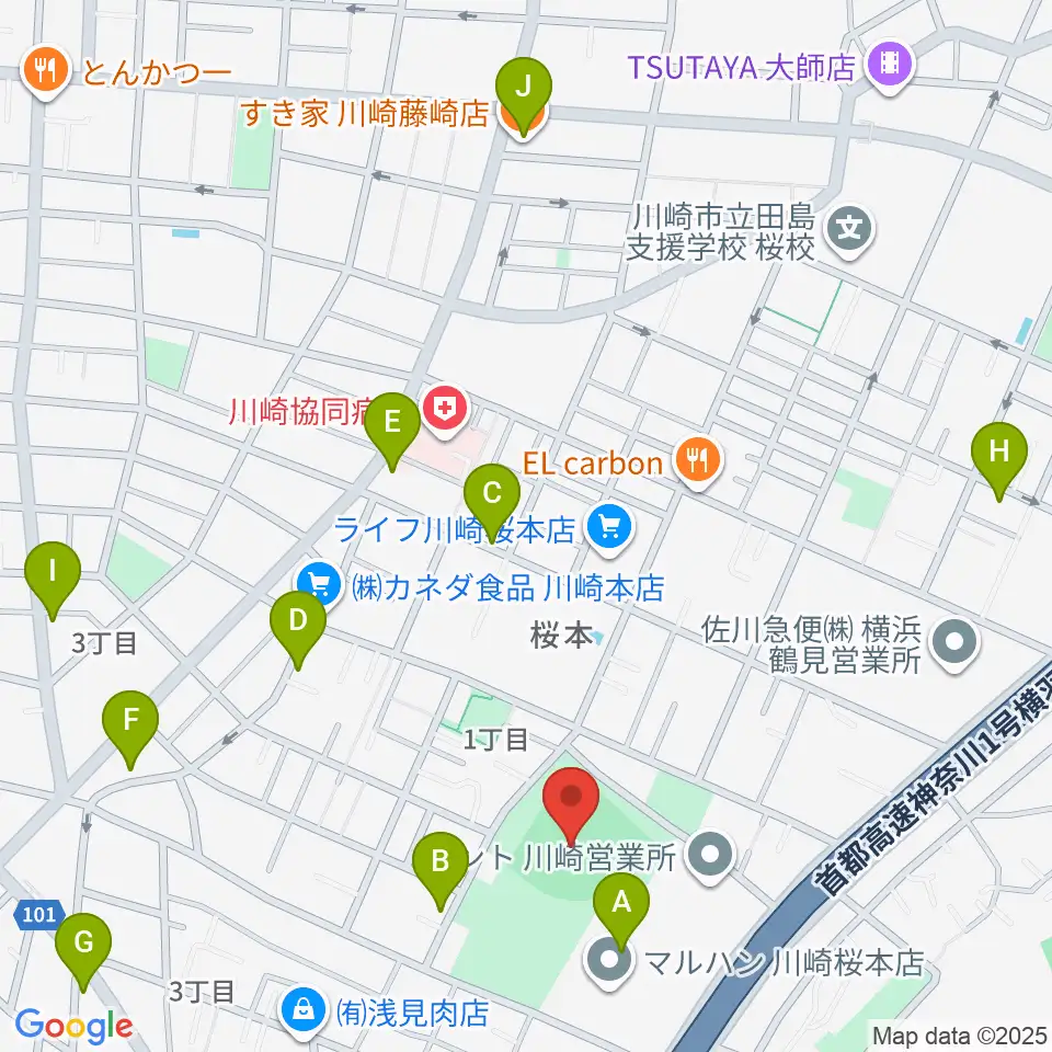 桜川公園野球場周辺のカフェ一覧地図