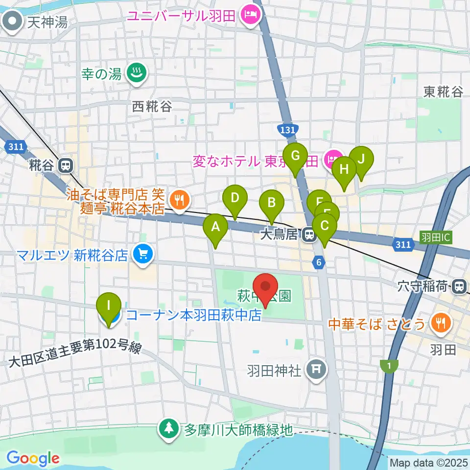 萩中公園野球場周辺のカフェ一覧地図