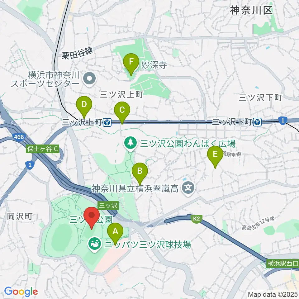 三ツ沢公園補助陸上競技場周辺のカフェ一覧地図